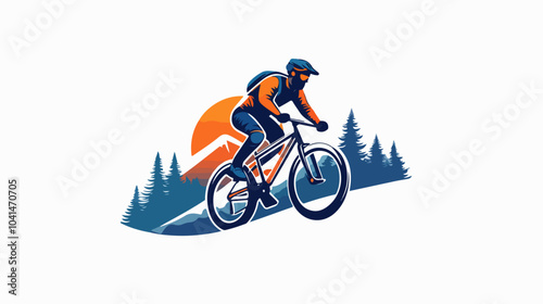 Flat illustration of a guy on a bicycle. Bike ride. Cycling.