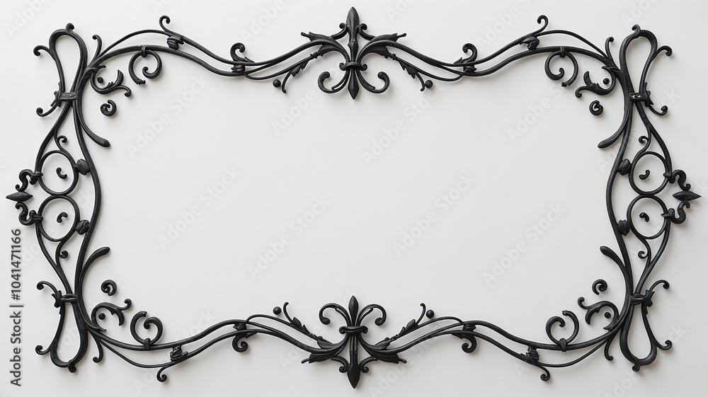 Ornate black wrought iron circular frame in baroque style Ornate black wrought iron circular frame in baroque style
