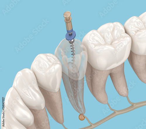 Endodontic root canal treatment process. Medically accurate tooth 3D illustration.