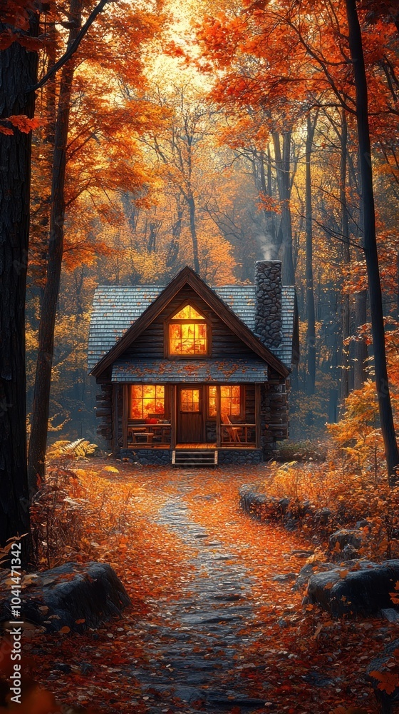 Autumn Forest Cabin Illustration Autumn Forest Cabin Illustration