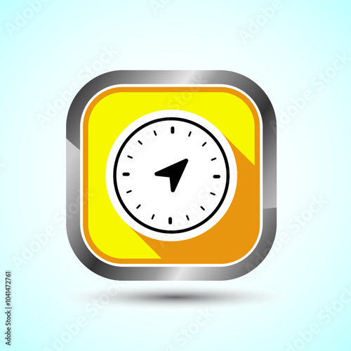 Compass icon design illustration, Navigation sign symbol for apps and websites, Yellow Shadow Button Design