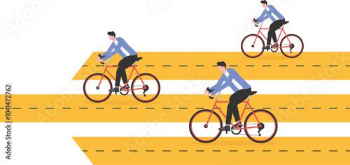 Opportunity and competition, businessmen run on four tracks to compete for one track exit

