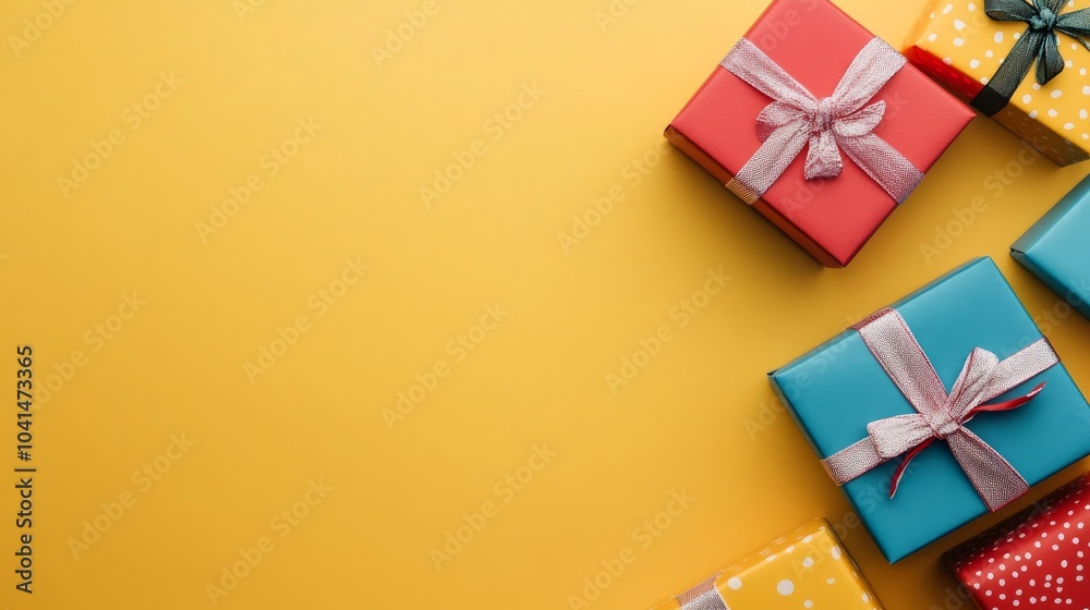 Gift boxes on a flat lay with a colored background Gift boxes on a flat lay with a colored background