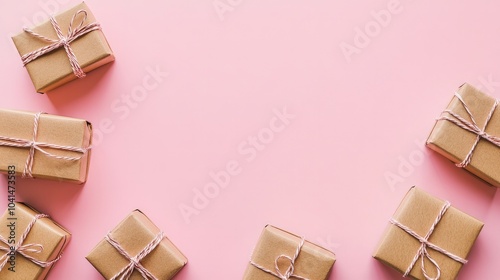 Gift boxes on a flat lay with a colored background