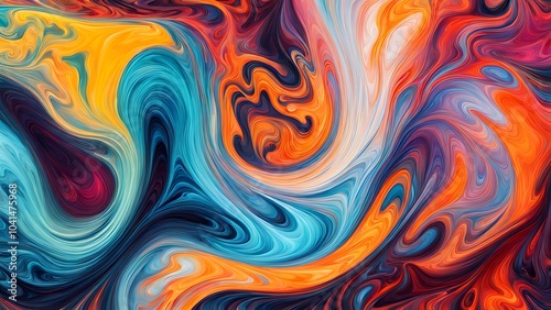 Immersive Abstract Fluid Art Featuring a Beautifully Chaotic Mix of Swirling Colors, Blending Fiery Reds, Cool Blues, and Bright Oranges into a Stunn (84)