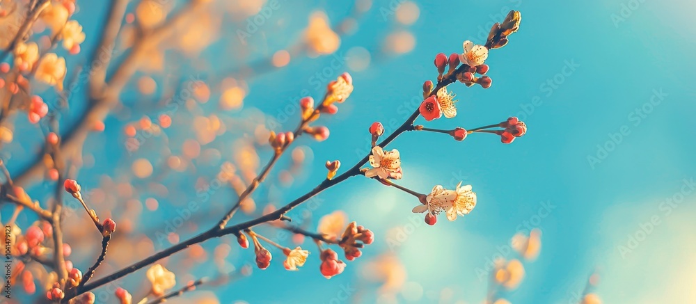 Beauty Cherry Buds And Blue Sky Background Beauty Cherry Buds And Blue Sky Background