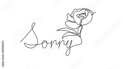 The word is sorry, to be guilty and to ask for forgiveness, apologies. And flower peony, Self drawing animation one continuous line draw, logo