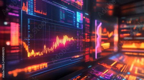 Futuristic holographic stock exchange charts and quotes