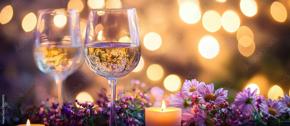 Beautiful Decorated Wine Glass With Flowers And Candles Beautiful Decorated Wine Glass With Flowers And Candles
