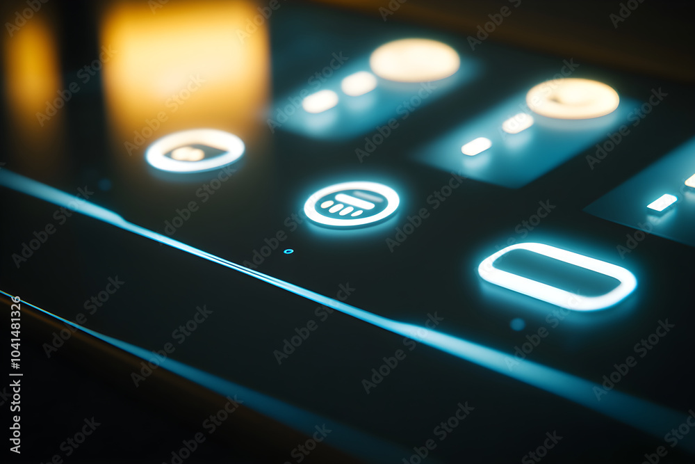 Fototapeta premium Abstract close-up of futuristic touch controls illuminated with vibrant colors showcasing advanced technology and modern design elements
