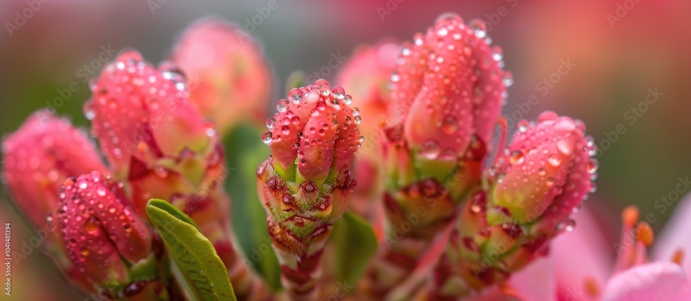 A Macro Shot Of Some Pink Rain Covered Forest Flame Bush Flower Buds