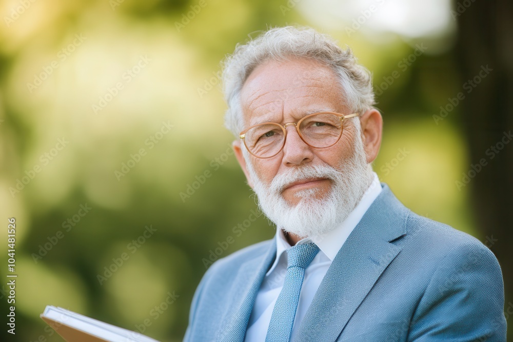 Elderly Insurance Advisor with Notebook Outdoors Elderly Insurance Advisor with Notebook Outdoors