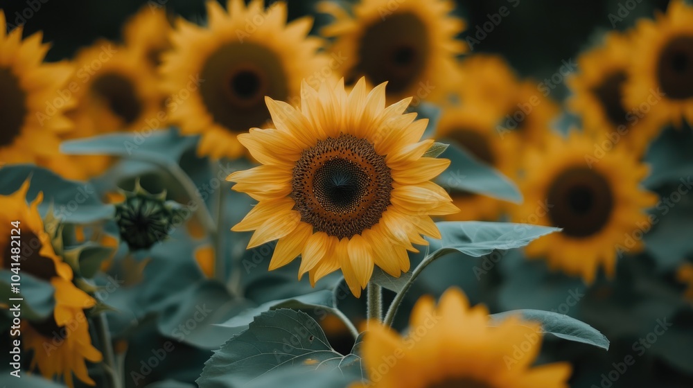Fototapeta premium Close up composition of vibrant blooming sunflowers in full bloom