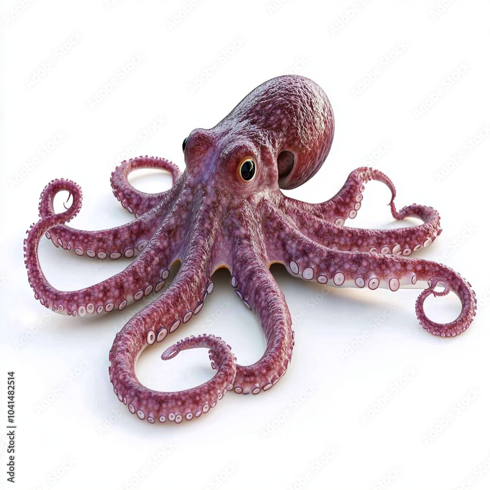 Fototapeta premium detailed 3D render of an octopus showcases its vibrant purple color and intricate tentacles, creating captivating visual on white background