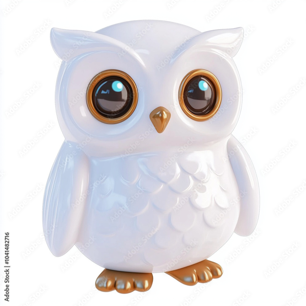 cute 3D render of white owl icon with large, expressive eyes, set against clean white background. This charming design adds playful touch to any decor cute 3D render of white owl icon with large, expressive eyes, set against clean white background. This charming design adds playful touch to any decor