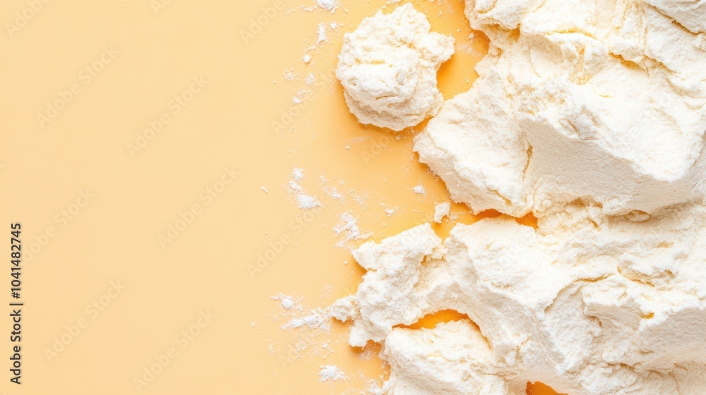 Powdered Perfection: A close-up of pure white powder, delicately spread across a warm peach-colored background, creating a visually appealing and textural backdrop. Powdered Perfection: A close-up of pure white powder, delicately spread across a warm peach-colored background, creating a visually appealing and textural backdrop.