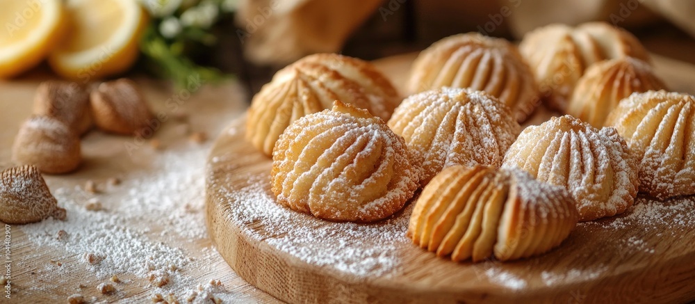 Small Cooked Pastries Or Cakes With A Fluted Edge And Sides Turned Out On A Floured Board Small Cooked Pastries Or Cakes With A Fluted Edge And Sides Turned Out On A Floured Board
