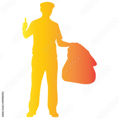 Volunteers Cleaning Trash Silhouette on White Background. Vector Illustration in Colorful Style