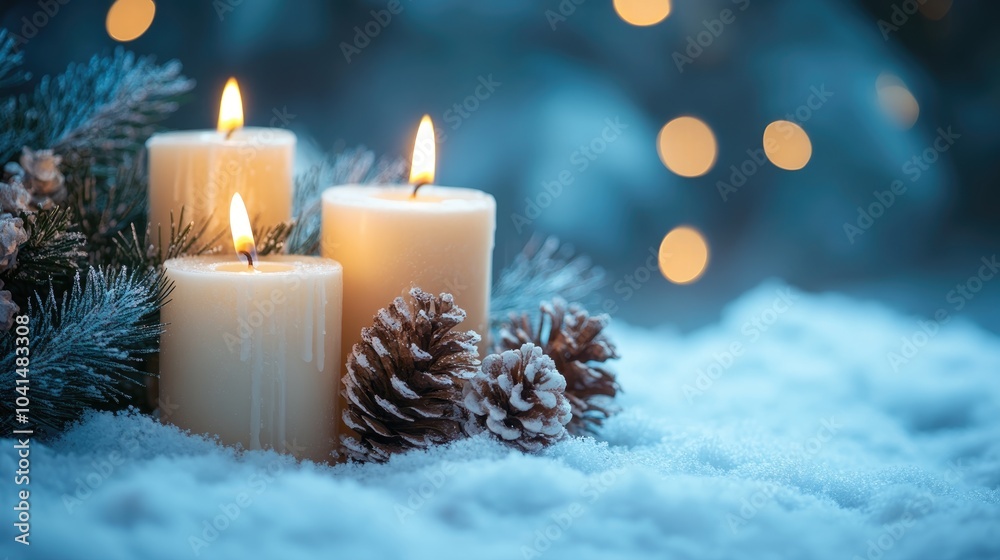 Candles for winter ambiance Festive celebration or chilly season theme with ample copy space Candles for winter ambiance Festive celebration or chilly season theme with ample copy space