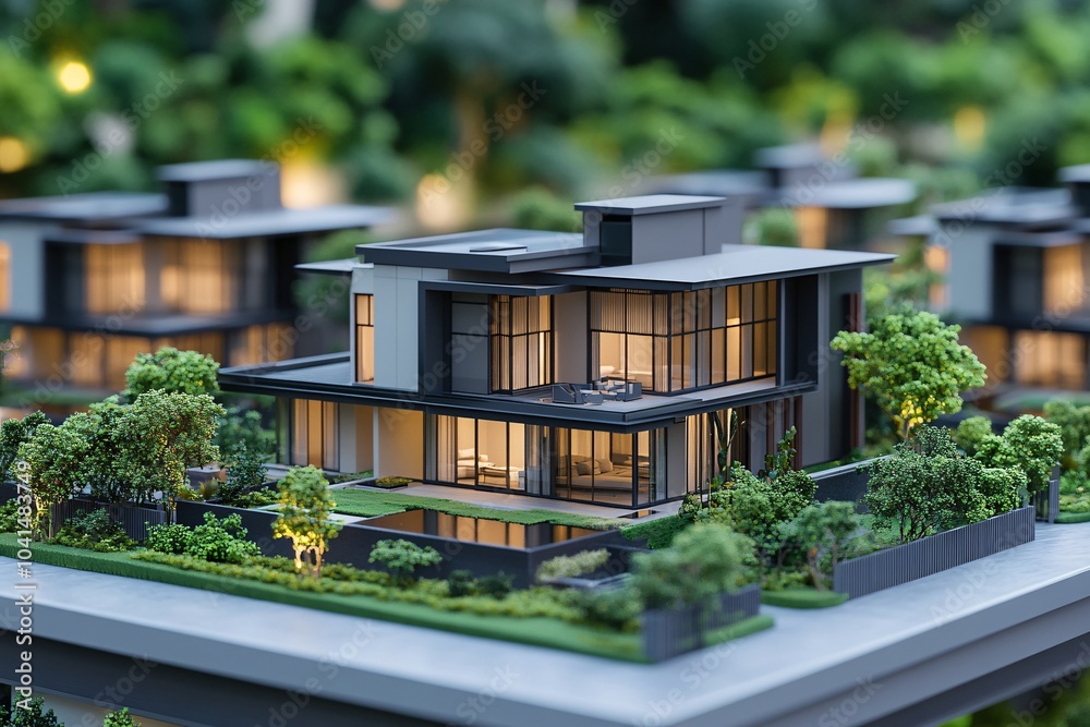Fototapeta premium Modern House Architectural Model with Pool and Landscaping