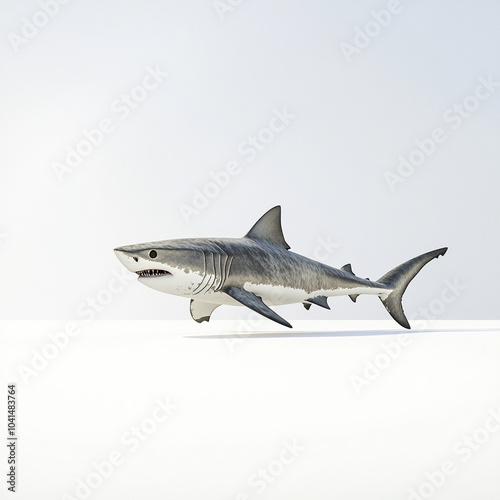 3D render of shark icon on white background, showcasing its sleek design and realistic features. This image captures essence of marine life with striking visual appeal