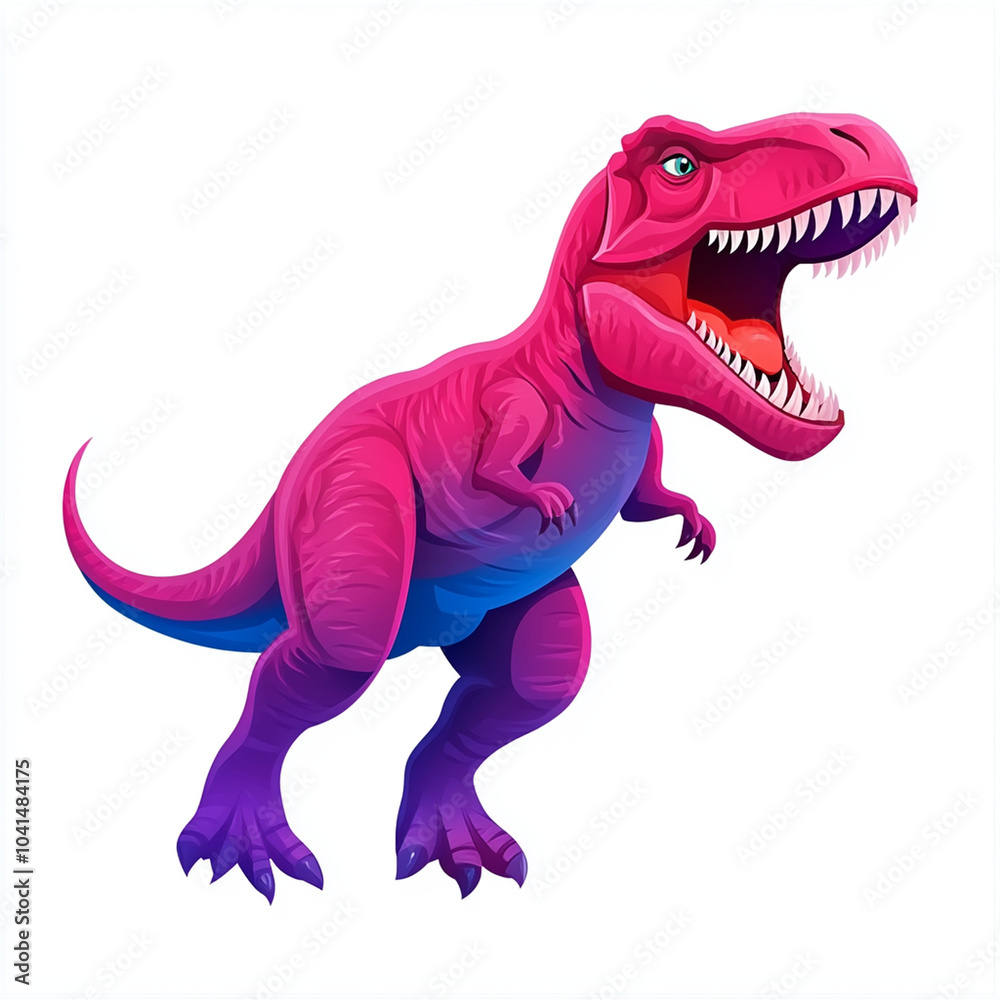 Fototapeta premium T Rex dinosaur, showcasing its fierce expression and colorful design against white background. This iconic creature captures attention with its bold colors and dynam