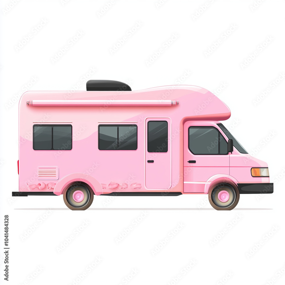 pink van icon on white background, showcasing simple and modern design. This 3D render captures essence of fun and playful vehicle, perfect for adventures pink van icon on white background, showcasing simple and modern design. This 3D render captures essence of fun and playful vehicle, perfect for adventures