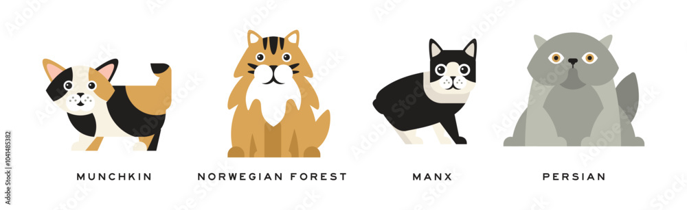 Different Cat Breed as Domestic Pet in Sitting Pose with Name Vector Set Different Cat Breed as Domestic Pet in Sitting Pose with Name Vector Set