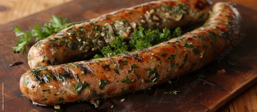 Fototapeta premium Roasted Sausage With Fresh Herbs