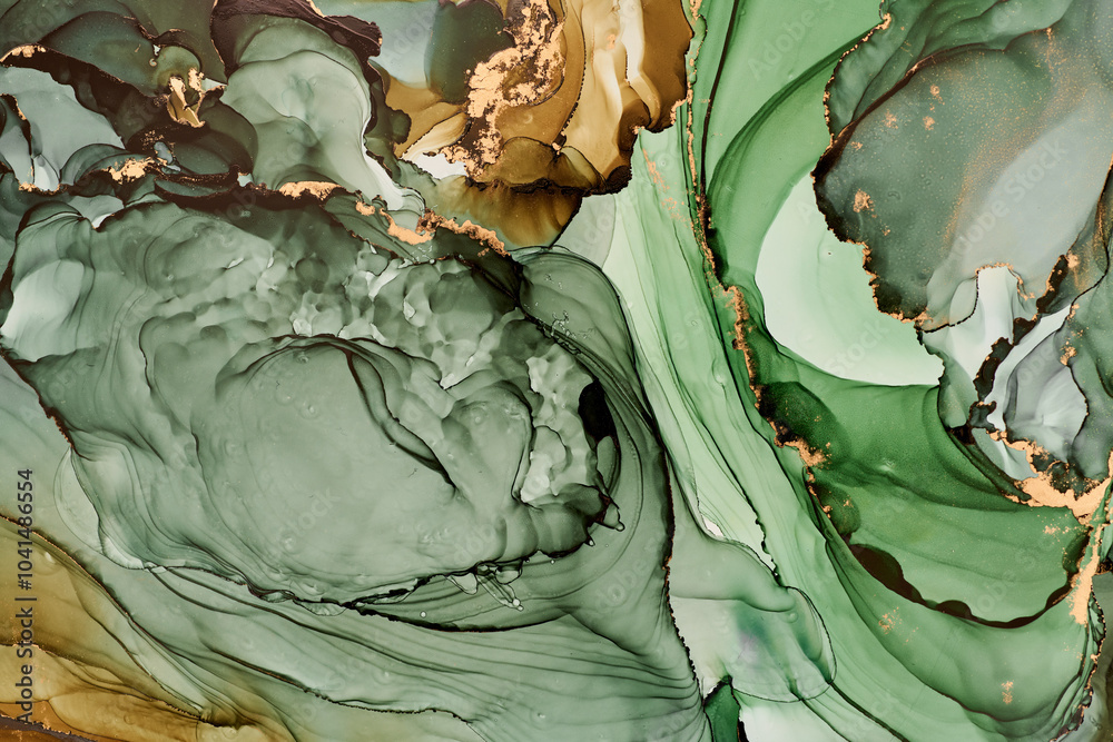 Obraz premium Swirls of color and veins of metallic gold form a flowing, abstract design, sense of movement and transformation. Fluid art, organic shapes and liquid ink textures, create of luxury and natural beauty