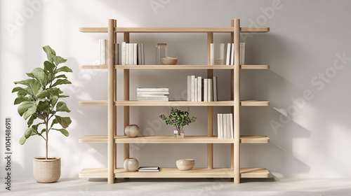 Wallpaper Mural Scandinavian-style living room featuring a simple wooden bookshelf and white walls Torontodigital.ca
