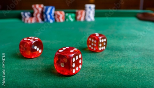 The moment before a dice rolling from a table comes to a stop