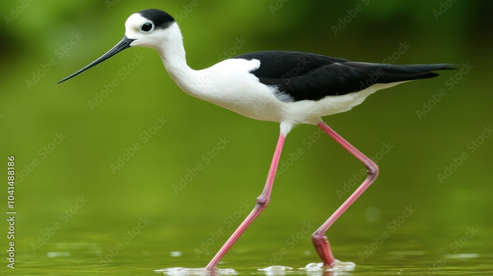 Elegant Black-Necked Stilt Walking Through Water Elegant Black-Necked Stilt Walking Through Water