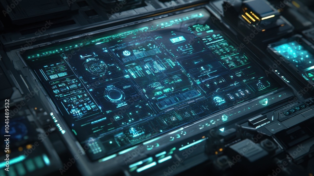 Futuristic Control Panel with Digital Interface Display Futuristic Control Panel with Digital Interface Display
