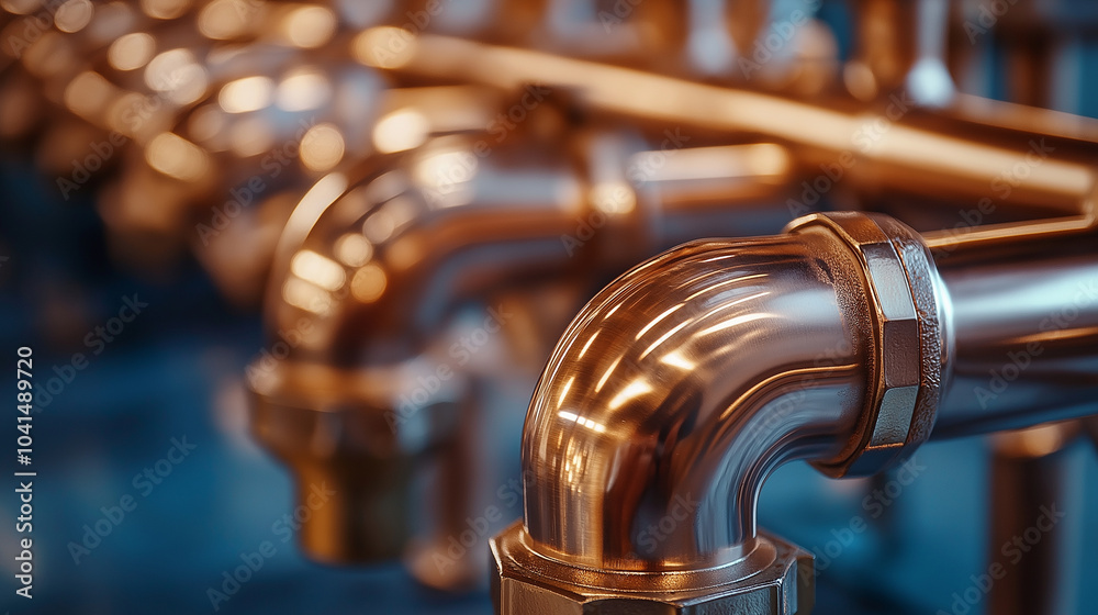 Plumbing service with copper pipeline of a heating system. Plumbing, fixing pipes and fittings for connection of water or gas systems Plumbing service with copper pipeline of a heating system. Plumbing, fixing pipes and fittings for connection of water or gas systems