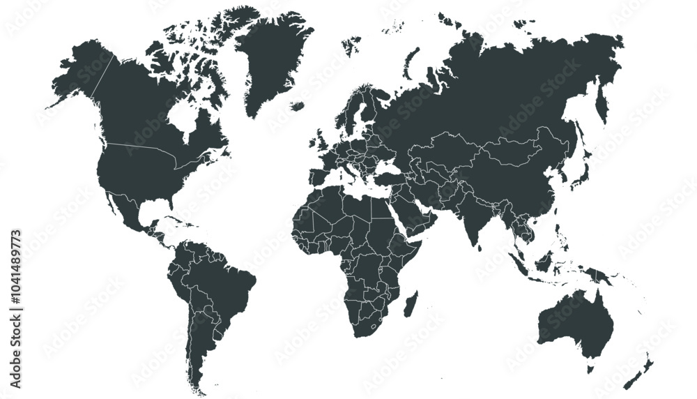 Naklejka premium World map. Black modern vector map. Silhouette map.