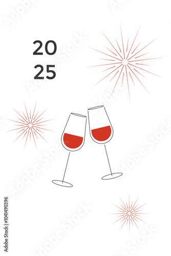 Merry Christmas card with hand drawn glasses. Greeting card for New Year celebration