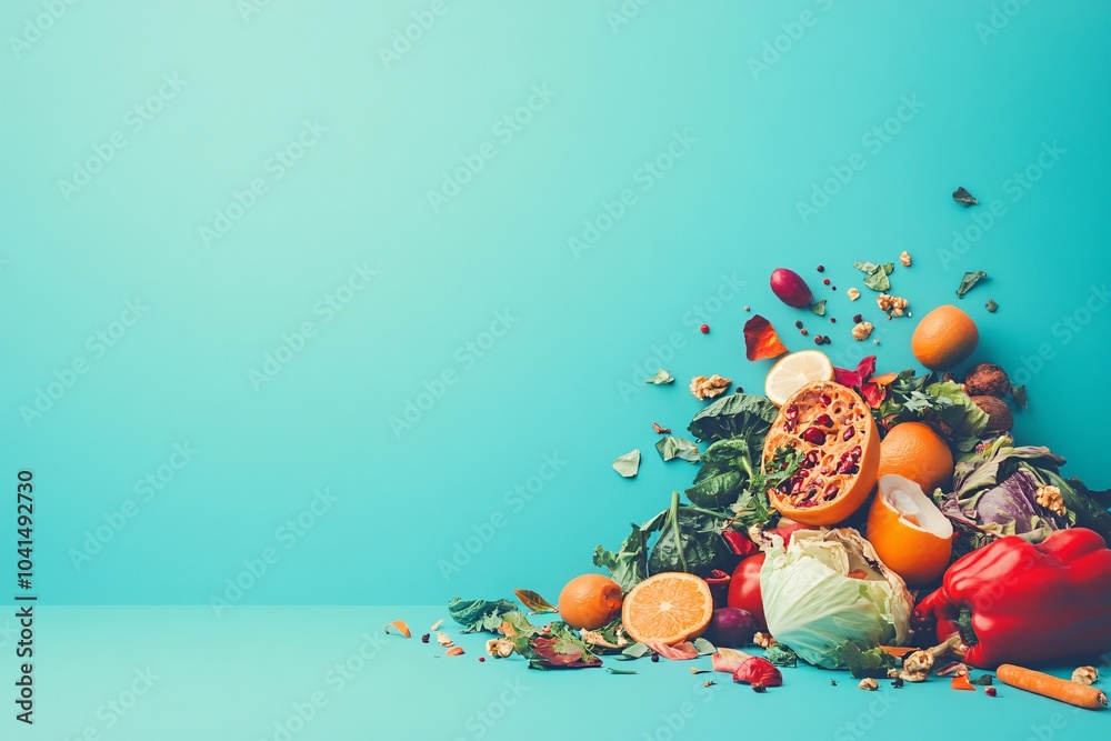 Obraz premium Colorful Food Waste Still Life on Blue Background