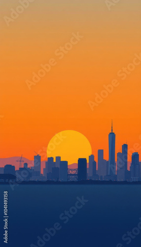 A tranquil sunset casts a golden glow over a serene landscape, where gentle waves lap at a sandy shore. Silhouettes of distant mountains provide a stunning backdrop to this peaceful coastal scene.