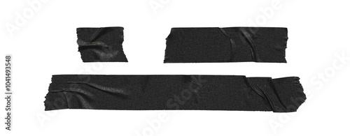 Set of duct tape lines, isolated black paper adhesive tape strips of different sizes on white background