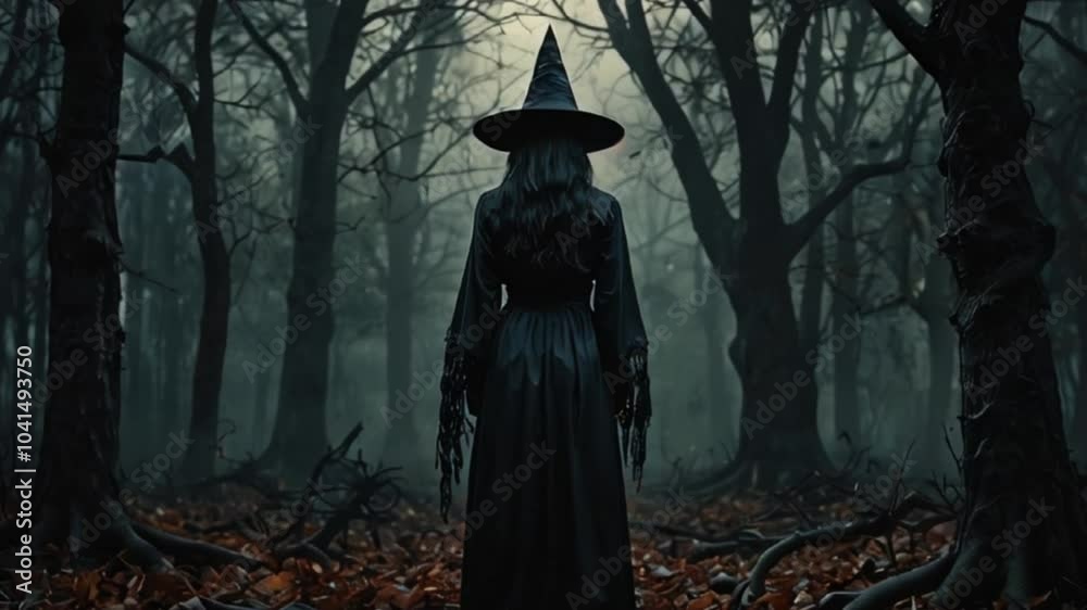 A witch in dark forest