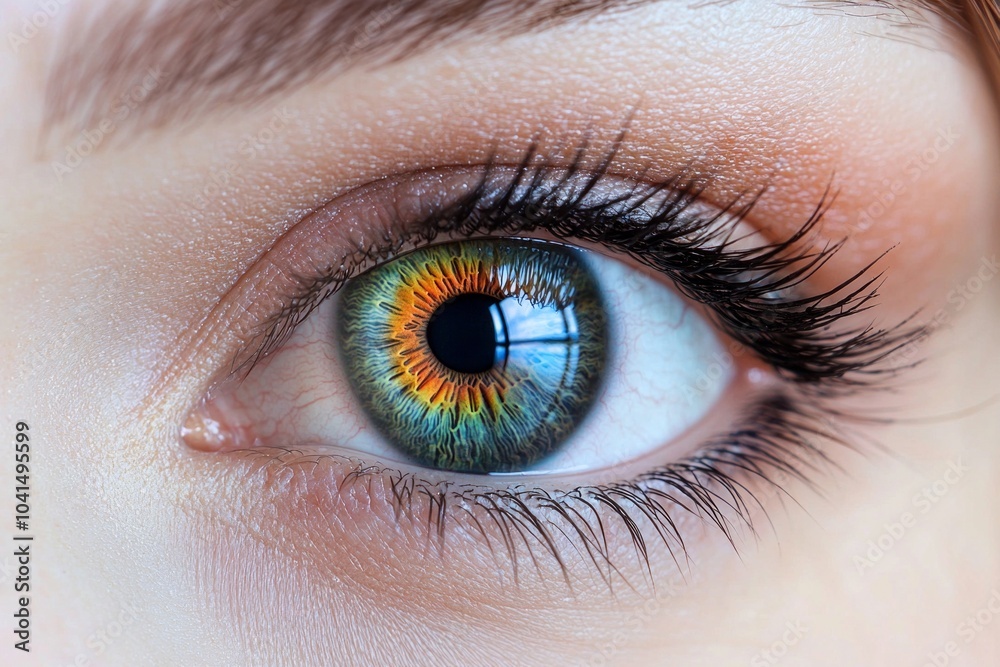 Close-up of a beautiful female eye with a colorful iris Close-up of a beautiful female eye with a colorful iris