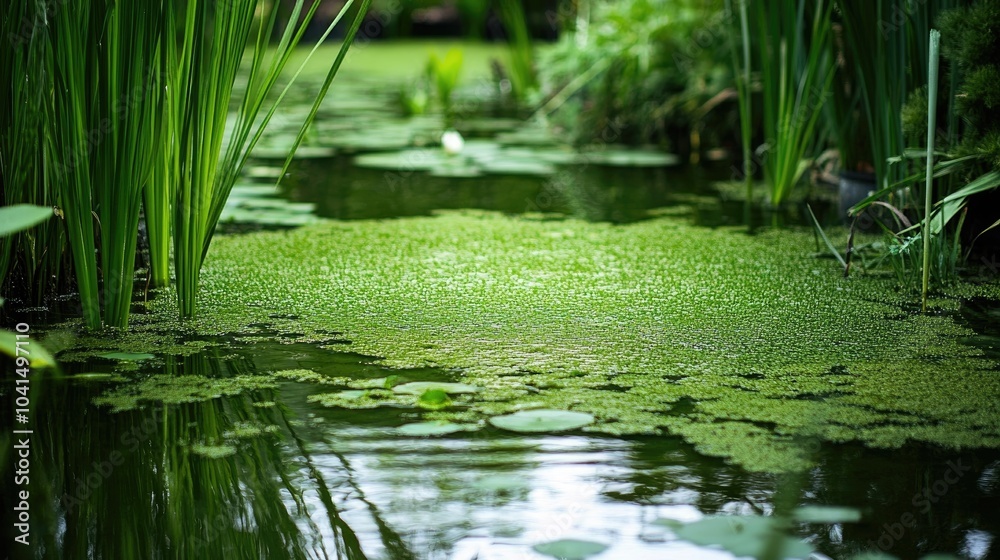Green thread algae infestation in a water garden Green thread algae infestation in a water garden