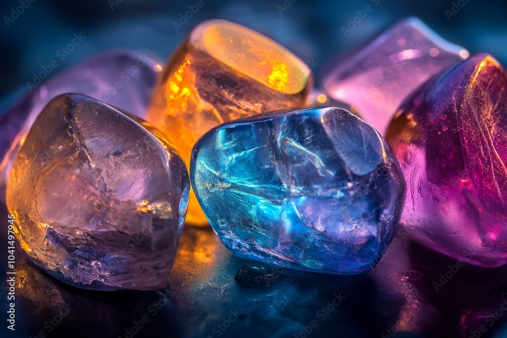 Colorful gemstones, shiny and translucent, arranged in an aesthetically pleasing pattern. Colorful gemstones, shiny and translucent, arranged in an aesthetically pleasing pattern.