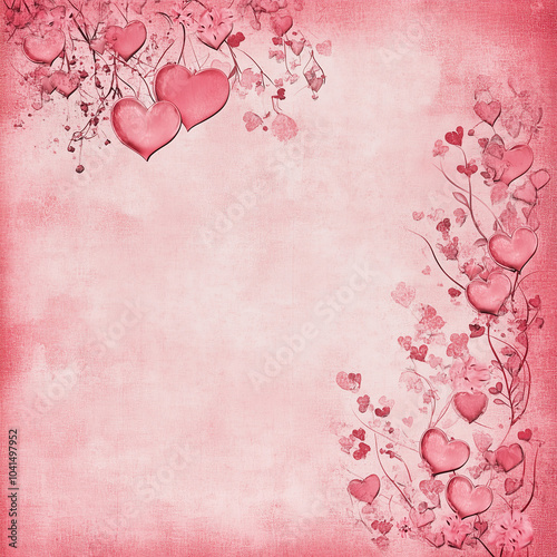 Valentine’s Day, card, Pink heart-themed background with floral decorations