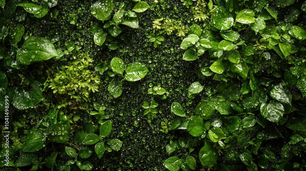 Fototapeta premium A green wall adorned with water droplets