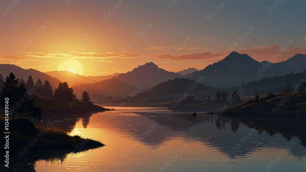 Fototapeta premium sunset over the lake