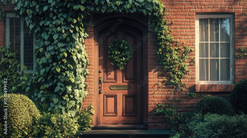 Traditional red brick house with ivy growing up the sides, 8k, realistic, full ultra HD, high resolution, cinematic photography Traditional red brick house with ivy growing up the sides, 8k, realistic, full ultra HD, high resolution, cinematic photography