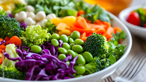 A Colorful and Flavorful Healthy Salad Featuring Steamed Broccoli, Edamame, and Mixed Greens