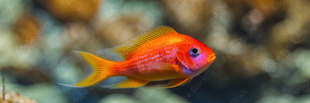 Close up view of a anthias fish, panorama, underwater web banner with copy space Close up view of a anthias fish, panorama, underwater web banner with copy space